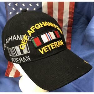 OEF Afghanistan Veteran Black Baseball Cap Military Embroidered Acrylic Hat